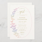 レインボーモダンバタフライ金ゴールドガールベビーシャワー 招待状 (正面/裏面)