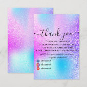 レインボーモダンピンクのホログラフィックサンキューカード サンキューカード (正面/裏面)