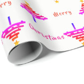 レインボーモダンピンククリスマスツリーパターンホリデー ラッピングペーパー (ロールコーナー)