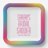レインボーモダンホログラフィ勾配ブライダルシャワー ペーパープレート (正面)