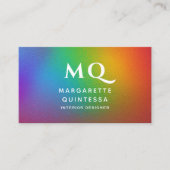 レインボーモダンホワカラフルイトモノグラムイニシャル 名刺 (正面)