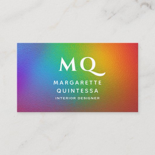 レインボーモダンホワカラフルイトモノグラムイニシャル 名刺 (正面)
