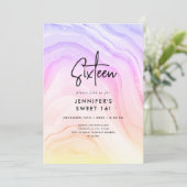 レインボーモダンマグラデーションーブル写真甘い16 招待状 (スタンド正面)