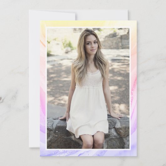 レインボーモダンマグラデーションーブル写真甘い16 招待状 (裏面)