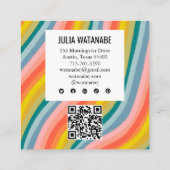 レインボーモダンミニマルストライプリストQRソーシャルメディア スクエア名刺 (裏面)