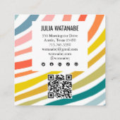 レインボーモダンミニマルストライプリストQRソーシャルメディア スクエア名刺 (裏面)