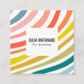 レインボーモダンミニマルストライプリストQRソーシャルメディア スクエア名刺 (正面)
