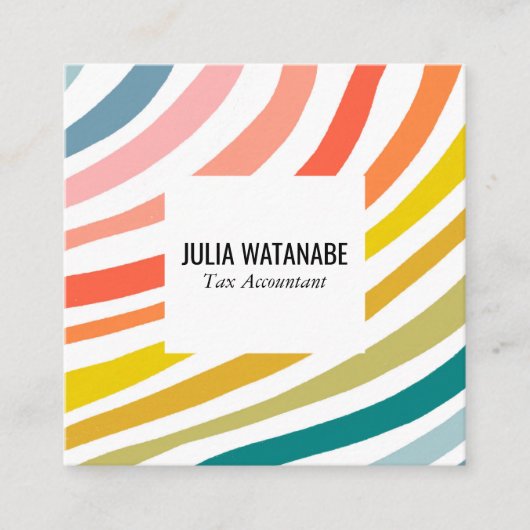 レインボーモダンミニマルストライプリストQRソーシャルメディア スクエア名刺 (正面)