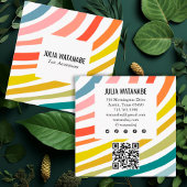 レインボーモダンミニマルストライプリストQRソーシャルメディア スクエア名刺