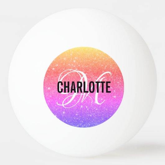 レインボーモダンモノグラム名ボトルオープナー 卓球ボール (正面)