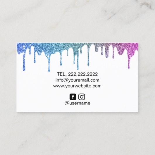 レインボーモダンユニコーングリッタードリプス美しいサロン 名刺 (裏面)