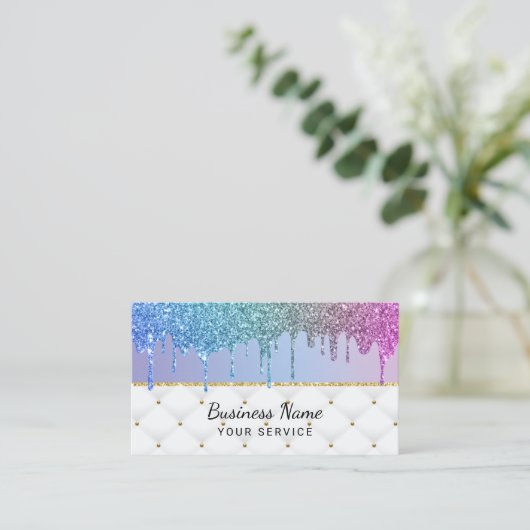 レインボーモダンユニコーングリッタードリプス美しいサロン 名刺 (スタンド正面)