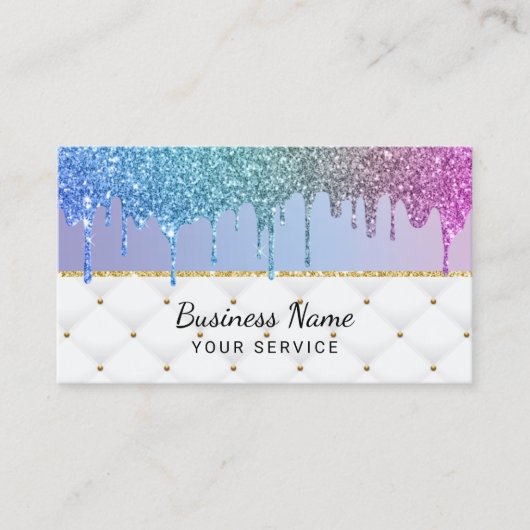 レインボーモダンユニコーングリッタードリプス美しいサロン 名刺 (正面)