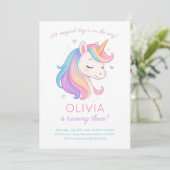 レインボーモダンユニコーン誕生日パーティーへの招待 招待状 (スタンド正面)