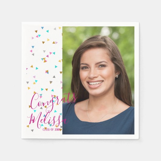 レインボーモダン紙吹雪卒業写真ナプキンス スタンダードカクテルナプキン (正面)