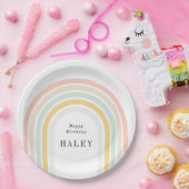 レインボーモダン誕生日 ペーパープレート (パーティー)