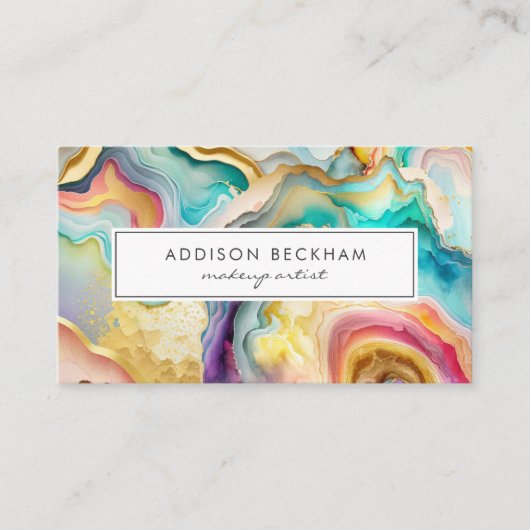 レインボーモダン金ゴールドカラフル抽象芸術水色 名刺 (正面)