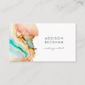 レインボーモダン金ゴールドパステル抽象芸術水彩色 名刺 (正面)