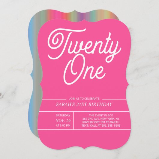 レインボーモダン21誕生日パーティの招待状 招待状 (正面/裏面)