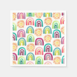 レインボーモダン&サンズ1stバースデーウォーターカラー スタンダードカクテルナプキン
