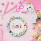 レインボーモダン&サンズ1stバースデーウォーターカラー ペーパープレート (パーティー)