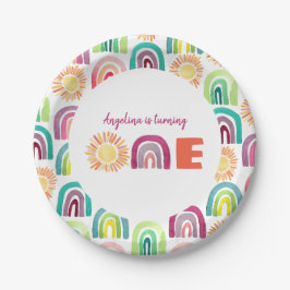 レインボーモダン&サンズ1stバースデーウォーターカラー ペーパープレート