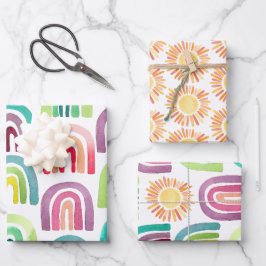レインボーモダン&サンパターンバースデーパーティー ラッピングペーパーシート