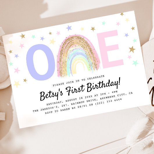 レインボーモダン&スターズ'ONE' 1歳の誕生日パーティー 招待状