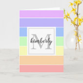 レインボーモノグラムのカラフルストライプパターン カード (黄色い花)