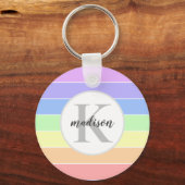 レインボーモノグラムのカラフルストライプパターン キーホルダー (正面)