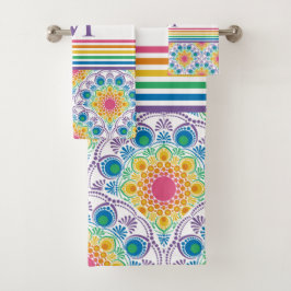 レインボーモノグラムのフローラ噴水アールデコスケール バスタオルセット