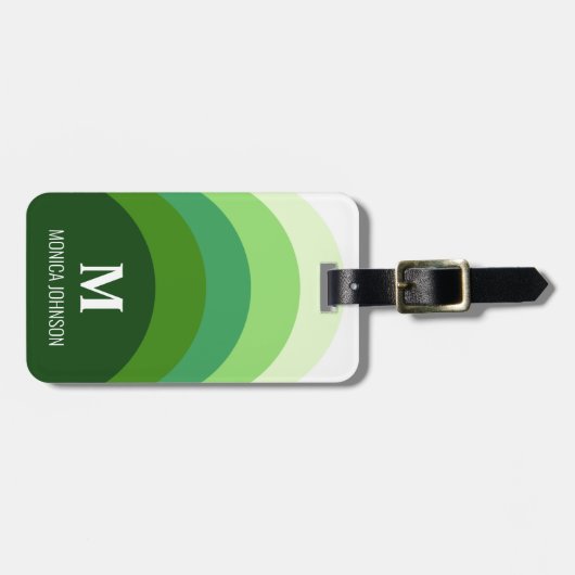 レインボーモノグラム名前をカスタムするグリーンストライプ ラゲッジタグ (正面横)