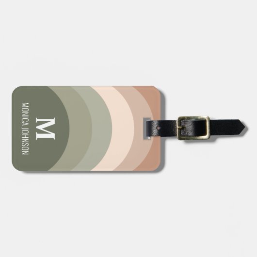 レインボーモノグラム名前をカスタムするストライプヴィンテージ ラゲッジタグ (正面横)