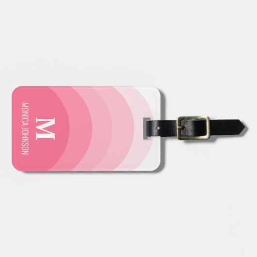 レインボーモノグラム名前をカスタムするピンクストライプ ラゲッジタグ (正面横)