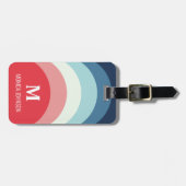 レインボーモノグラム名前をカスタムするレッドアンドブルーストライプ ラゲッジタグ (正面横)