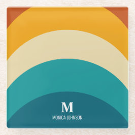 レインボーモノグラム名前をカスタムするレトロサンセットストライプ ガラスコースター