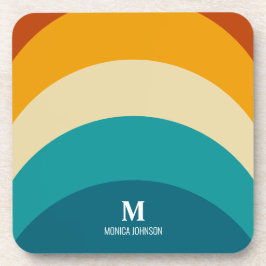 レインボーモノグラム名前をカスタムするレトロサンセットストライプ コースター