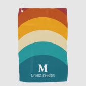 レインボーモノグラム名前をカスタムするレトロサンセットストライプ ゴルフタオル (正面)