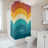レインボーモノグラム名前をカスタムするレトロサンセットストライプ シャワーカーテン (インサイチュ)