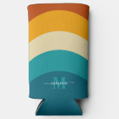 レインボーモノグラム名前をカスタムするレトロサンセットストライプ スリム缶クーラー (正面)