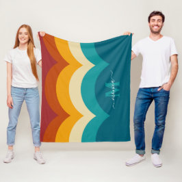 レインボーモノグラム名前をカスタムするレトロサンセットストライプ フリースブランケット