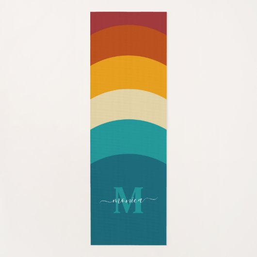 レインボーモノグラム名前をカスタムするレトロサンセットストライプ ヨガマット (正面)