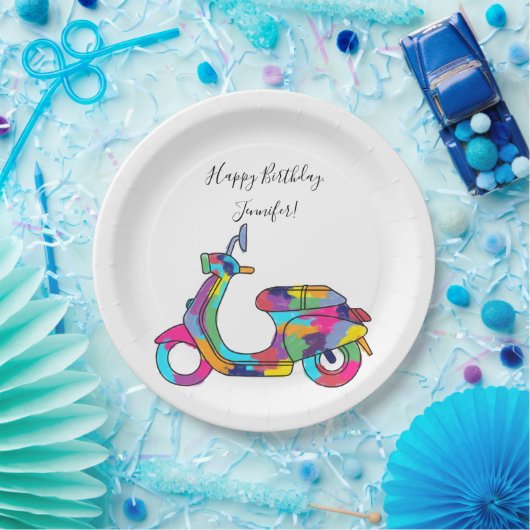 レインボーモータースクーターのMOPEDカスタムメッセージ ペーパープレート (パーティー)