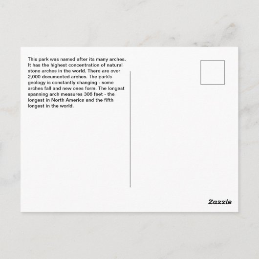 レインボーユタアーチズナショナルパーク ポストカード (裏面)