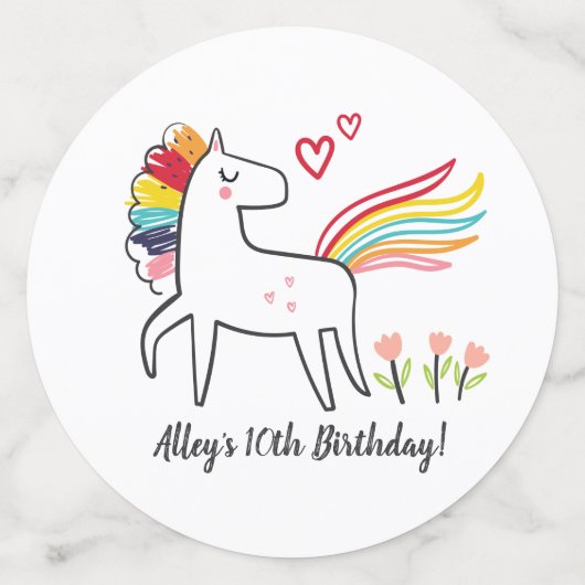 レインボーユニコーンお誕生日おめでとう カスタムネーム コンフェッティ (ラージ裏面)