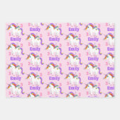 レインボーユニコーンかわいいハートの子の名前&年齢3 ラッピングペーパーシート (正面)