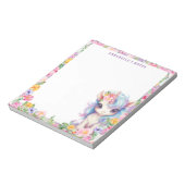 レインボーユニコーンかわいいフローラパープルキッズスクール ノートパッド (回転)