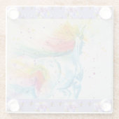 レインボーユニコーンかわいい女の子パープルパンシーコースター ガラスコースター (裏面)