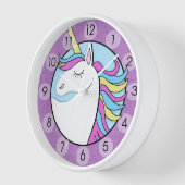 レインボーユニコーンかわいい紫色の丸い壁時計 壁時計 (傾斜)
