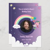 レインボーユニコーンかわいい誕生日パリー招待状カード 招待状 (正面/裏面)